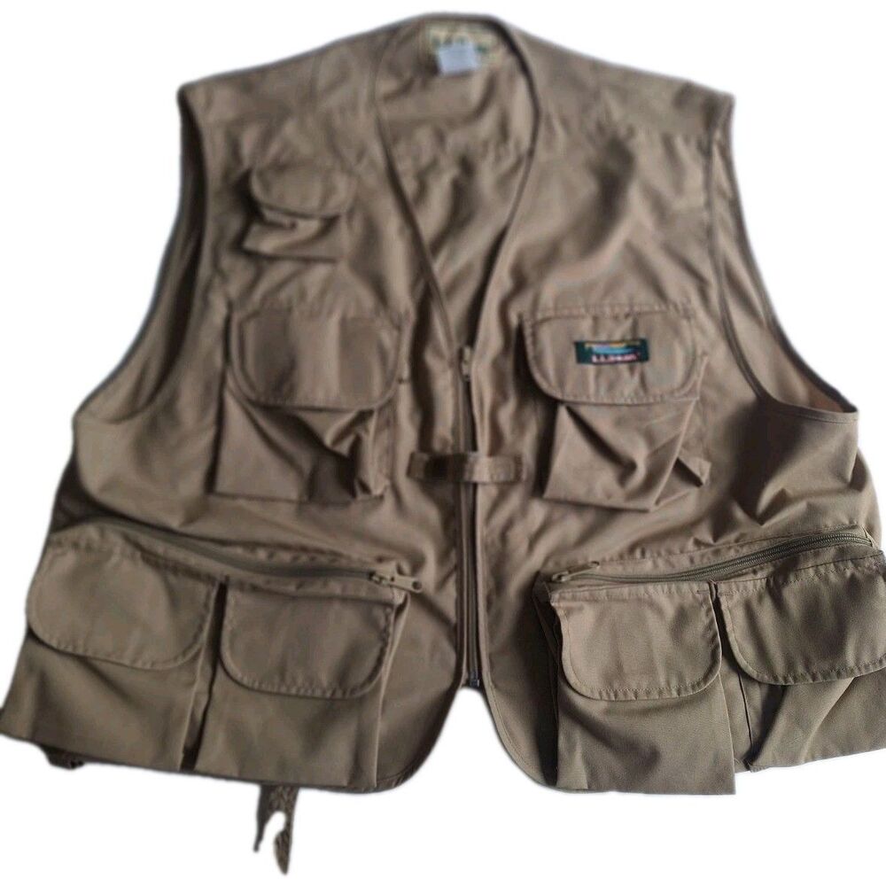 LL Bean Men XL Vintage Vest Khaki Outdoor Fishing Fly Fishing Safari Hiking
